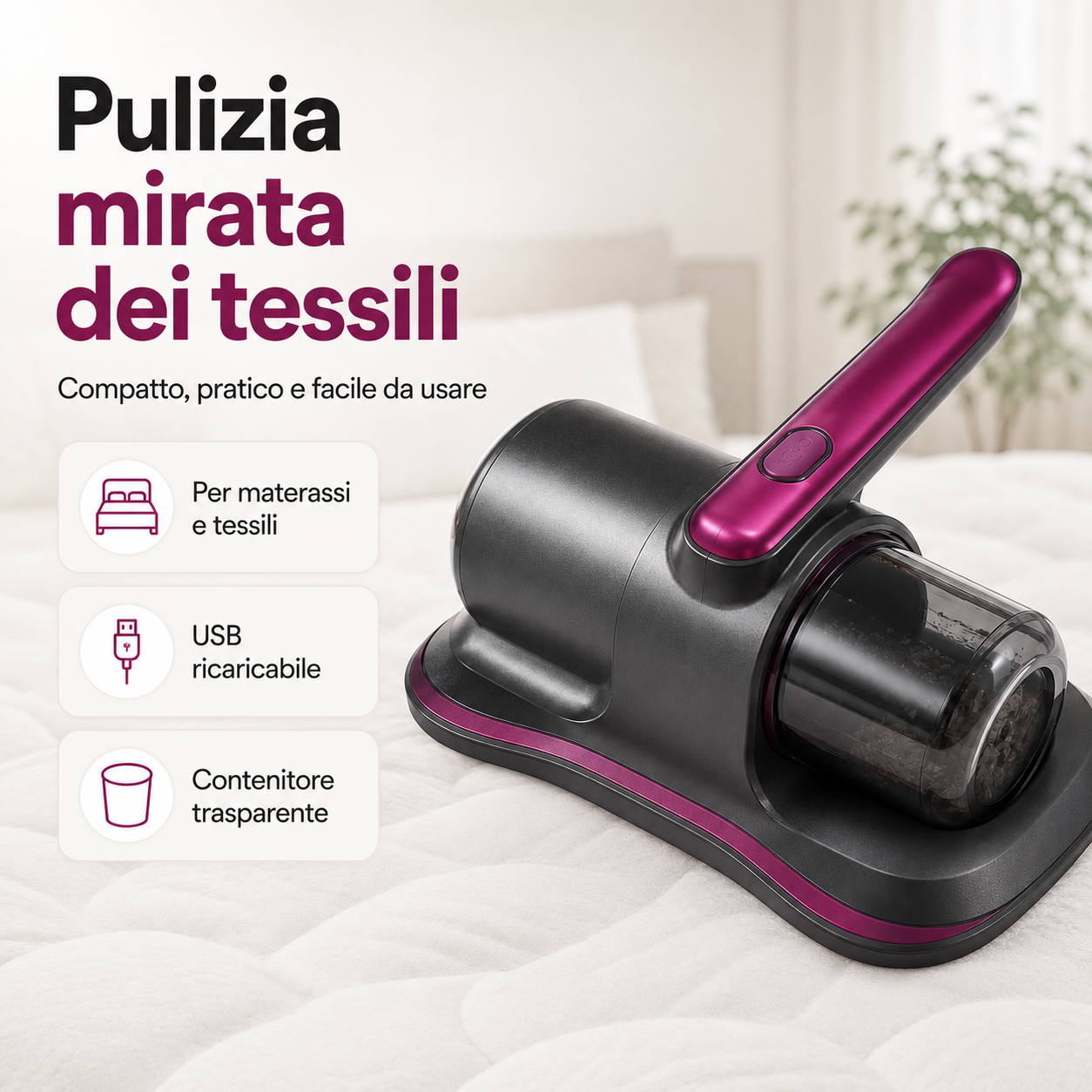 PureNido™ DustCare – Aspirapolvere USB per Materassi, Divani e Tessili