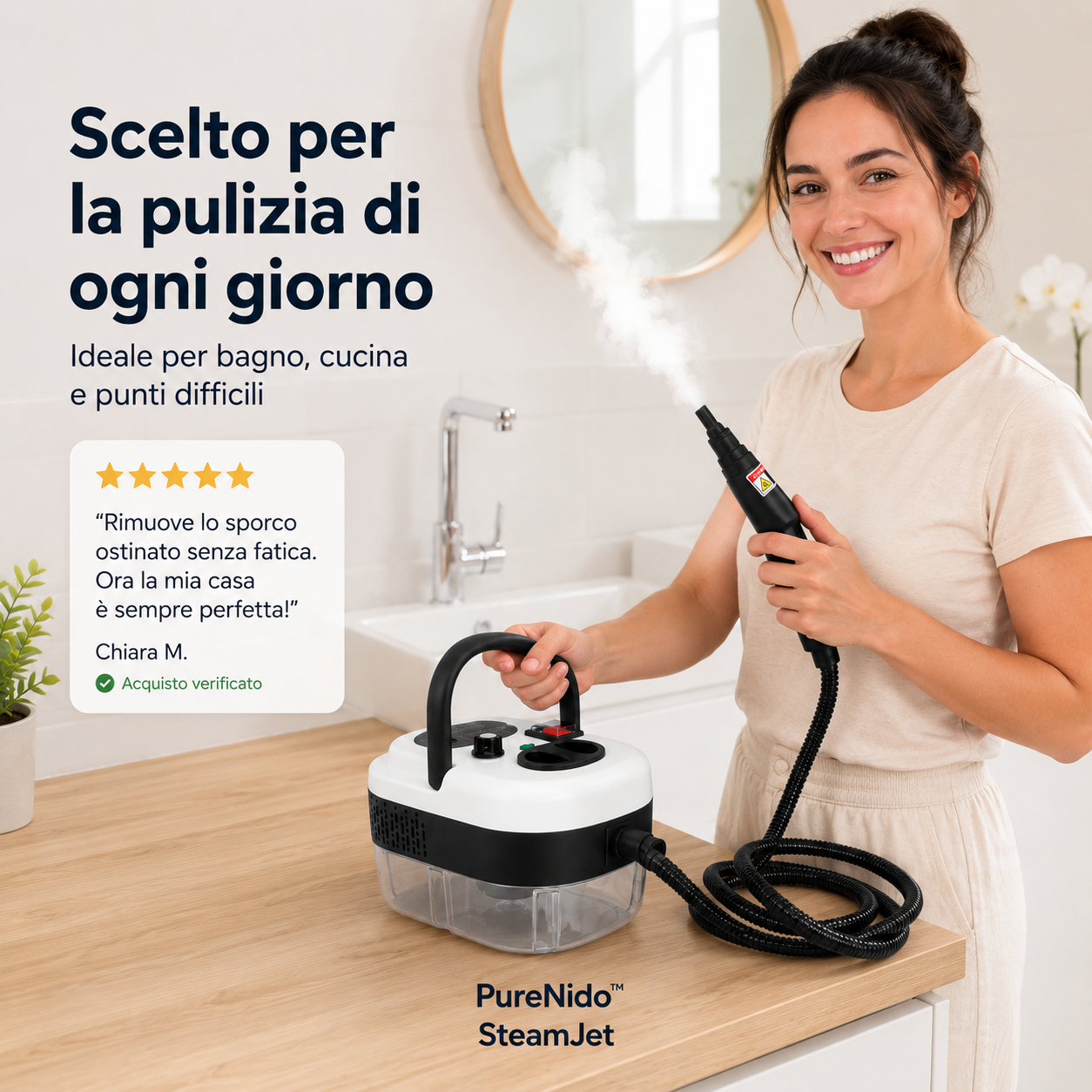 PureNido™ SteamJet – Pulitore a Vapore Portatile Multisuperficie