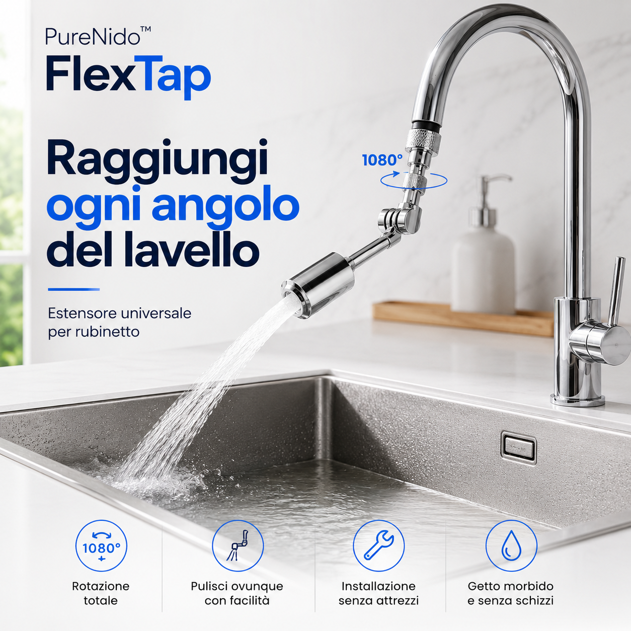 PureNido™ FlexTap – Estensore Universale per Rubinetto