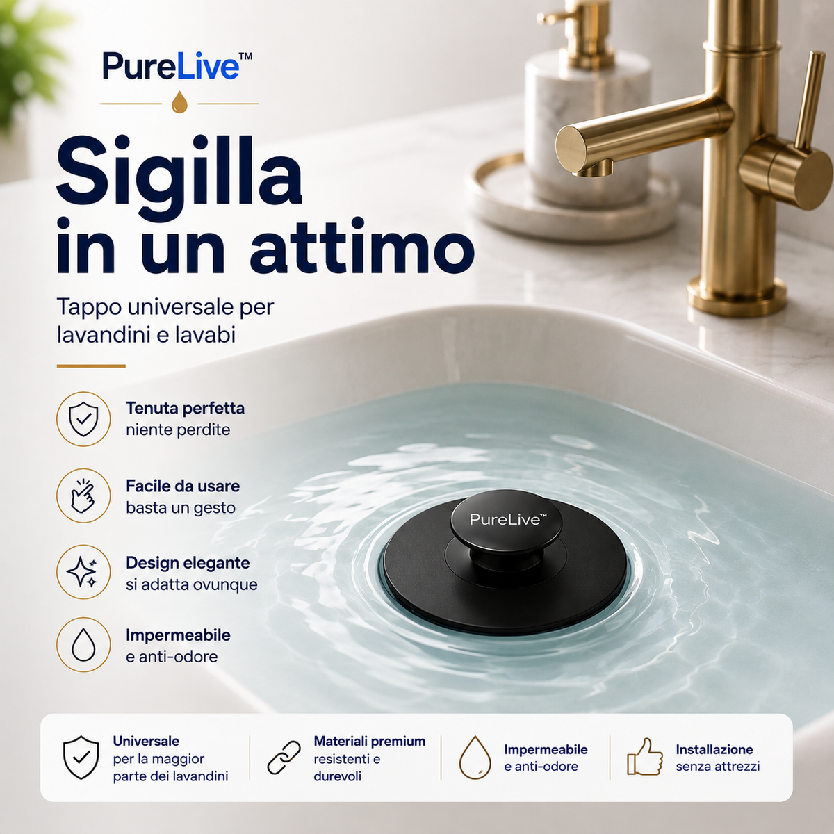 PureLive™ DrainSeal – Tappo Universale per Lavandino
